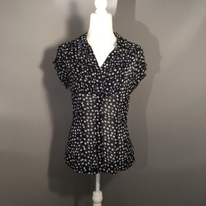 Navy blue polka dot button up blouse
